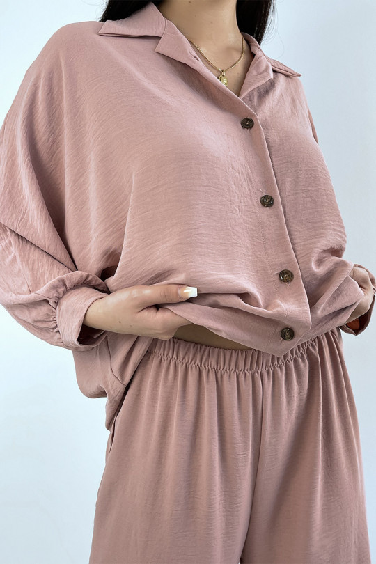 Loose and long shirt set in pink with palazzo pants - 3