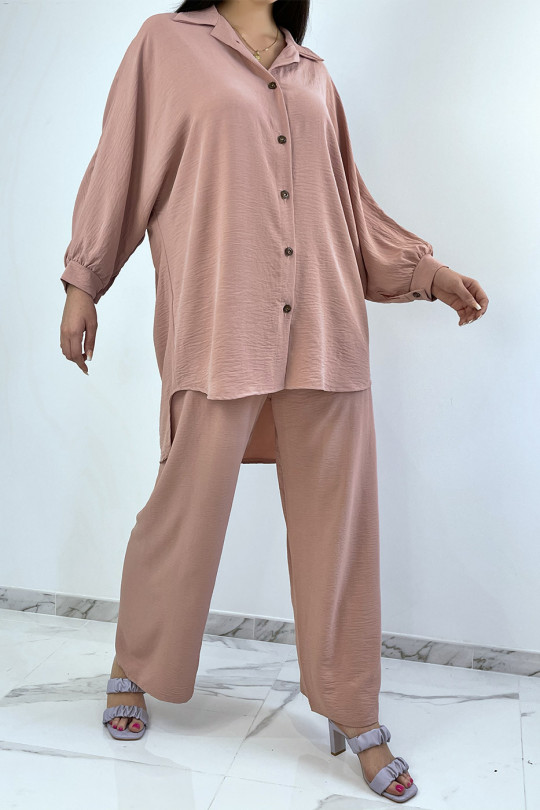 Loose and long shirt set in pink with palazzo pants - 4