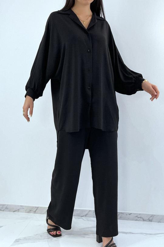 Ensemble chemise ample et long en noir avec pantalon palazzo - 1