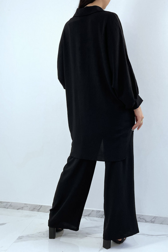 Ensemble chemise ample et long en noir avec pantalon palazzo - 2