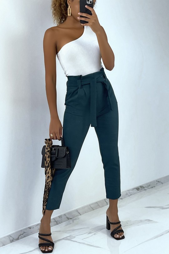 High waist duck cargo pants with pockets and belt - 1