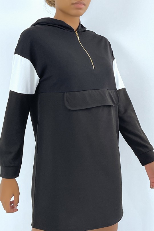 Black and white bi-color hooded sweatshirt dress with hood - 4