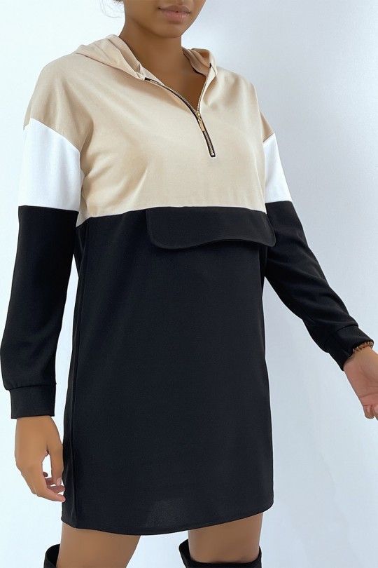 RoBR two-tone beige and black hoodie with hood - 4