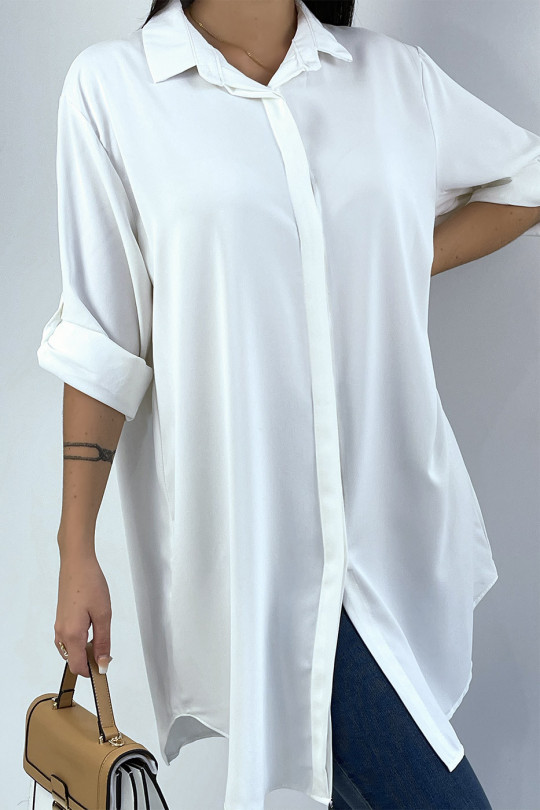 Longue chemise blanche over size avec manche revers - 4