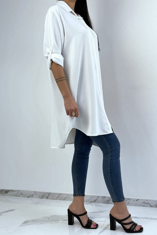Longue chemise blanche over size avec manche revers - 6