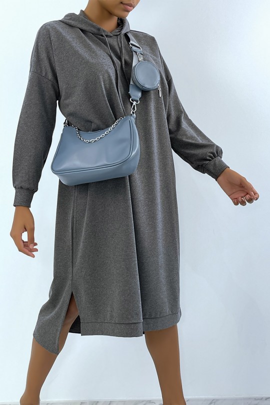 Long oversized sweatshirt dress in anthracite with hood - 2