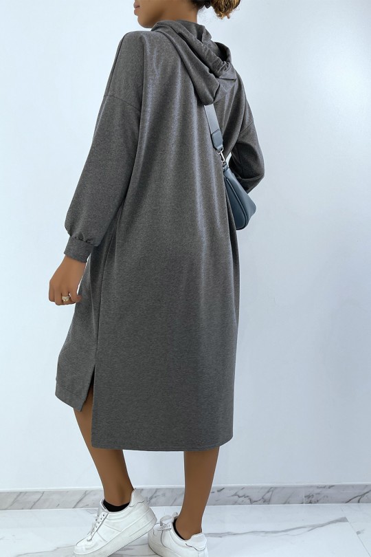 Long oversized sweatshirt dress in anthracite with hood - 4