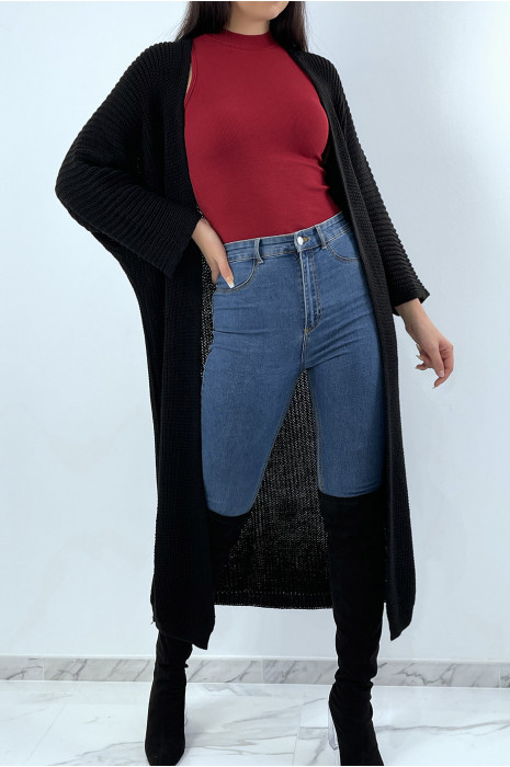 Long gilet en maille acrylique noir très chic - 8