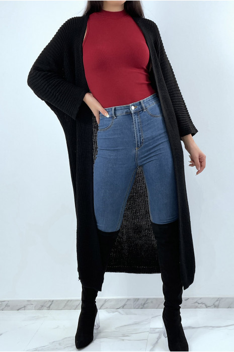 Long gilet en maille acrylique noir très chic - 9