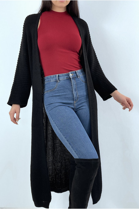 Long gilet en maille acrylique noir très chic - 10