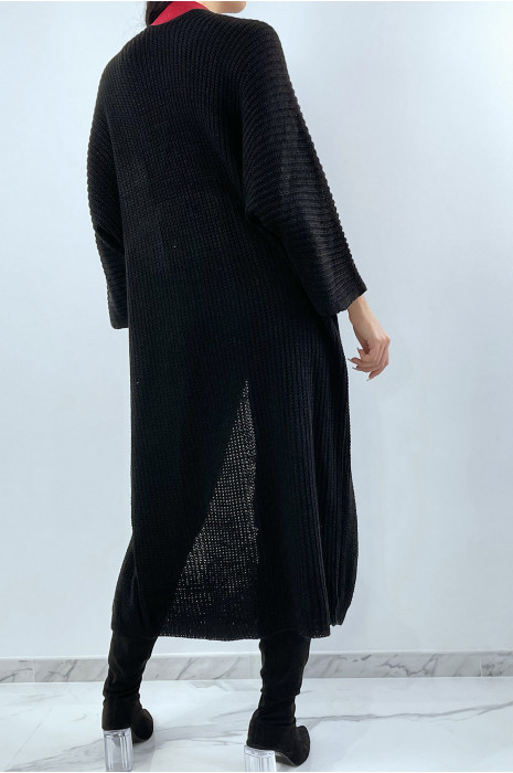 Long gilet en maille acrylique noir très chic - 12