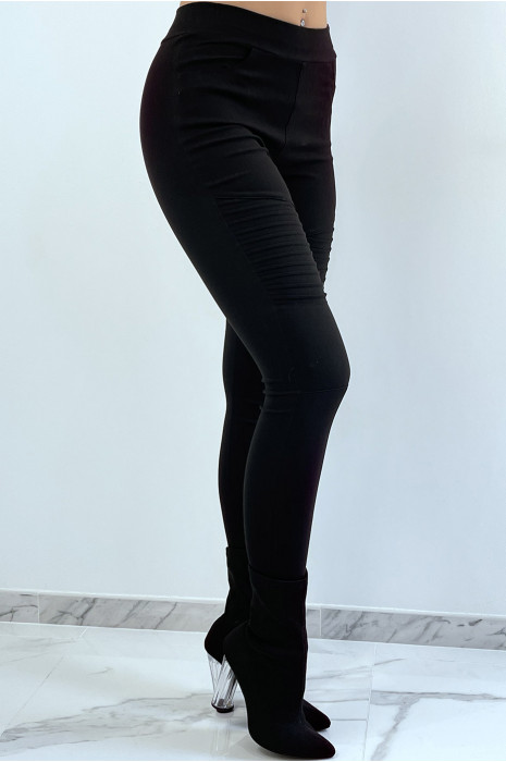 Pantalon slim strech noir style motard avec poches - 3
