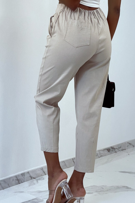Trendy beige cargo pants with back pocket - 2