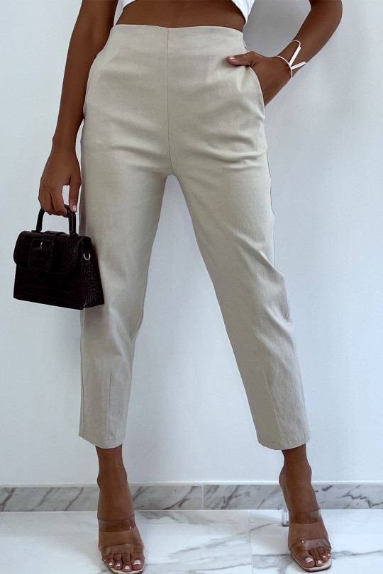 Trendy beige cargo pants with back pocket - 4