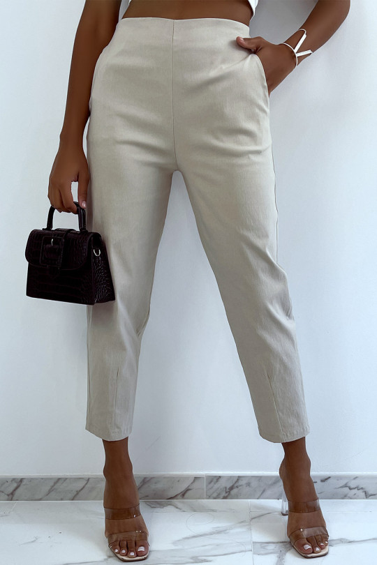 Trendy beige cargo pants with back pocket - 5