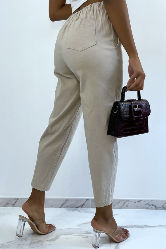 Trendy beige cargo pants with back pocket - 6