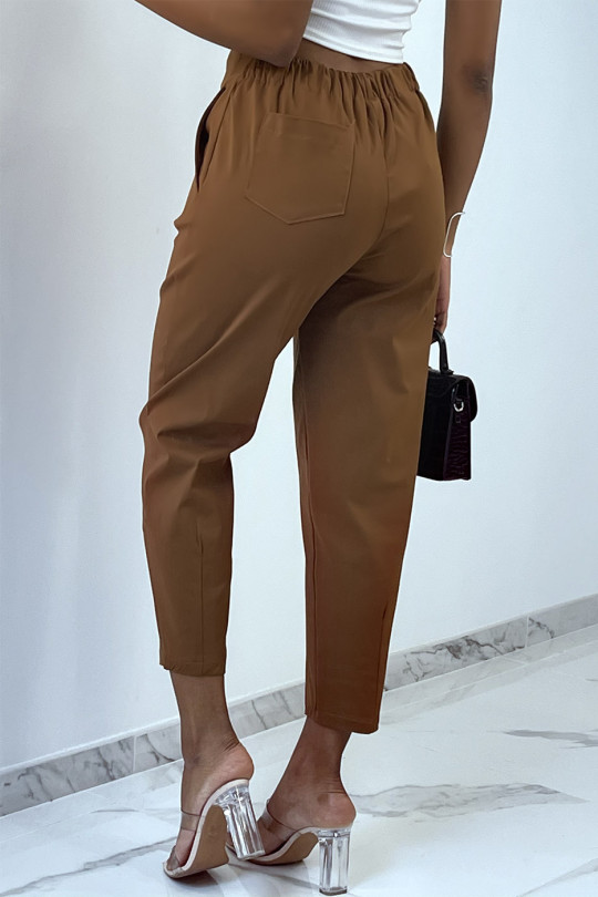 Trendy camel cargo pants with back pocket - 2