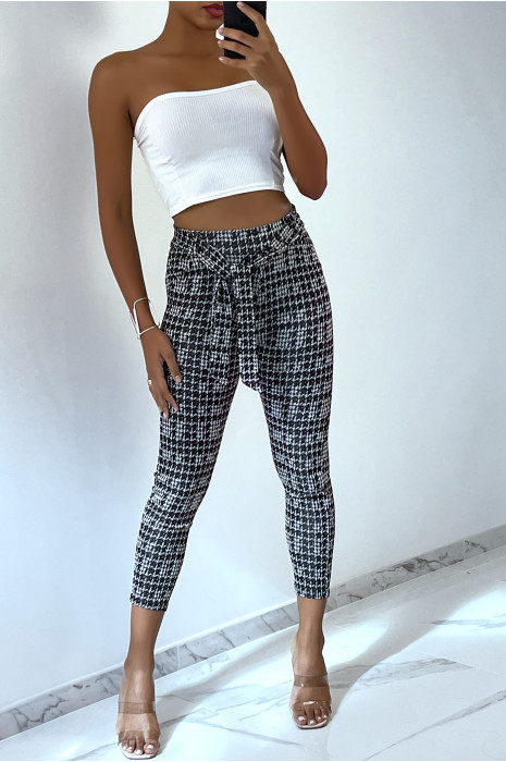 Pantalon slim noir avec motif poches et ceinture - 1