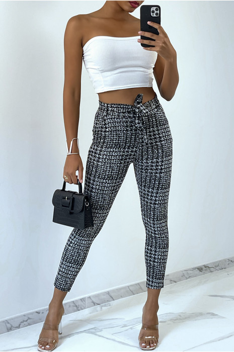 Pantalon slim noir avec motif poches et ceinture - 1