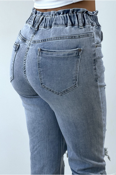 Pantalon jeans boy friend déchiré au genoux avec ceinture et poches - 5