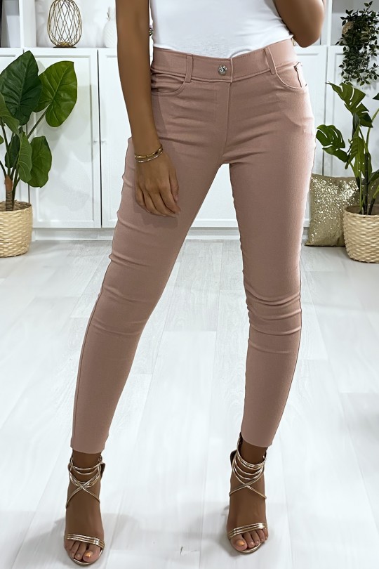 Pantalon slim rose, basic avec poche avant et arrière - 1