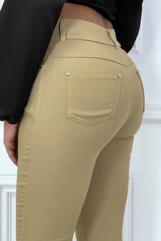 Camel slim pants with pockets and buttons with faux diamond - 7