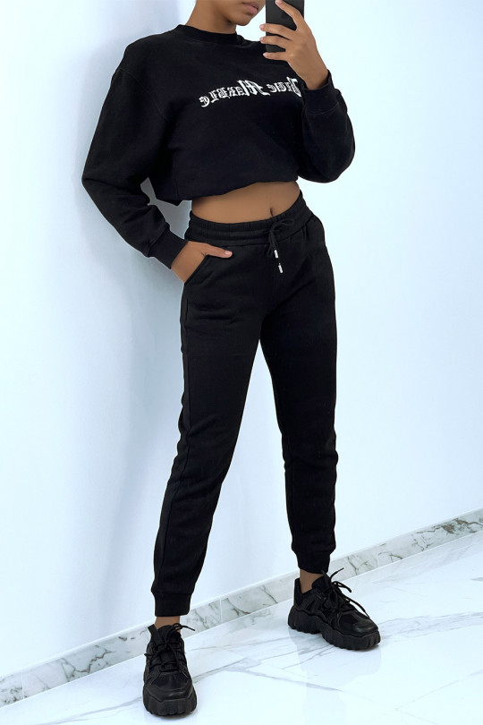 Thick black fleece joggers with pockets - 1