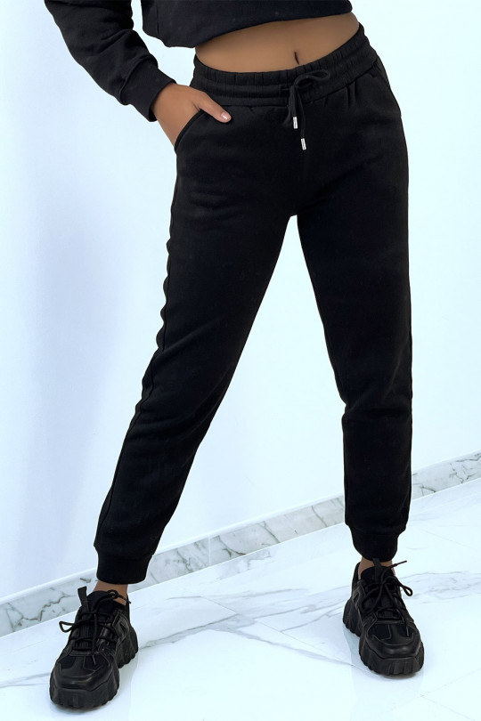 Thick black fleece joggers with pockets - 3