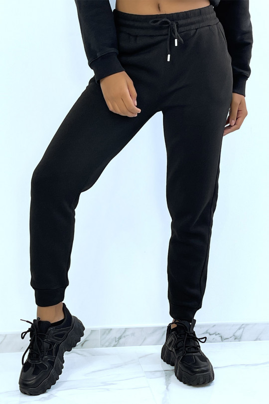 Thick black fleece joggers with pockets - 4
