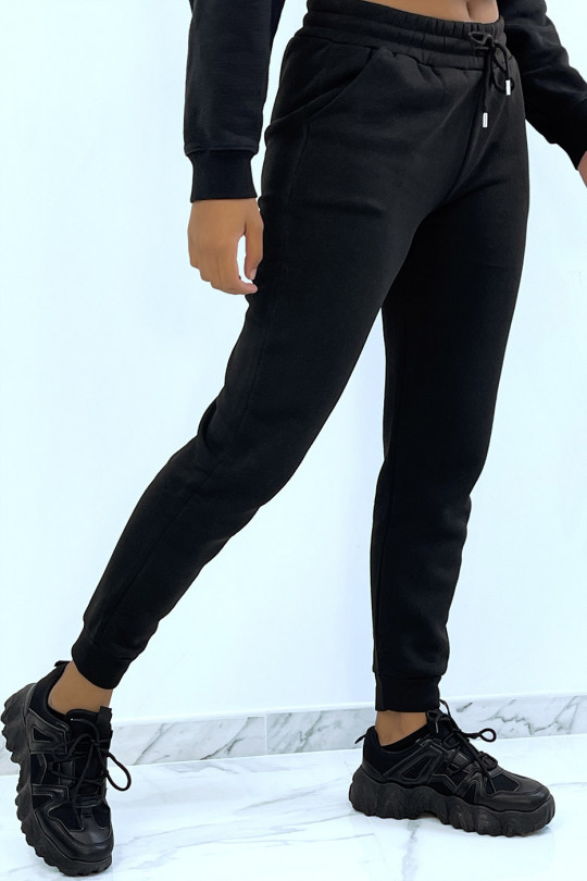 Thick black fleece joggers with pockets - 5