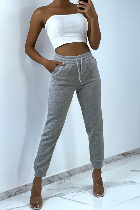 Thick gray fleece joggers with pockets - 1