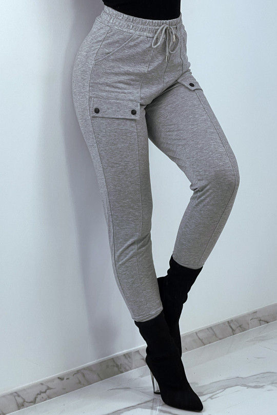 Pantalon jogging gris taille haute à poches - 2