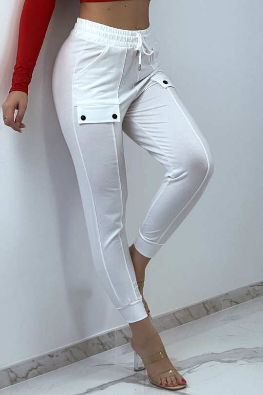 Vast en zeker leeuwerik Zuivelproducten Witte joggingbroek met hoge taille en zakken. Stijlvolle jogging voor dames.