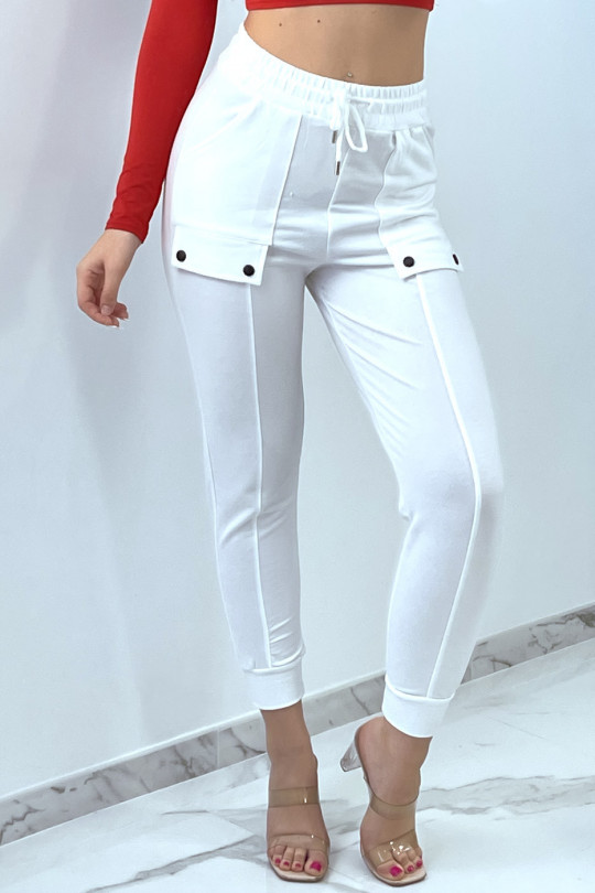 White high waist jogging pants with pockets - 2