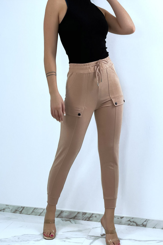 Pink high waist jogging pants with pockets - 4