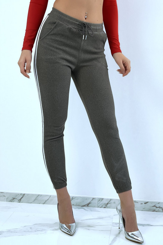 Charcoal gray jogging bottoms with retro style white stripes - 4