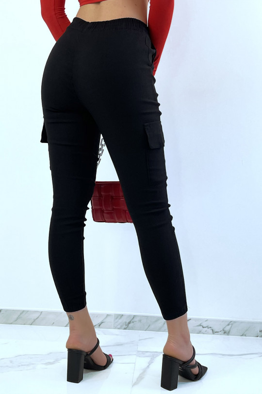 Pantalon slim noir elastique à grandes poches style cargo - 6