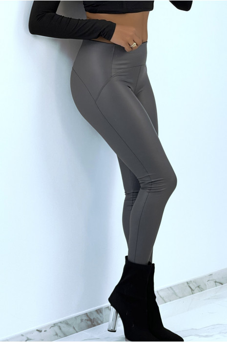 Charcoal Skinny Faux Leather Leggings - 4