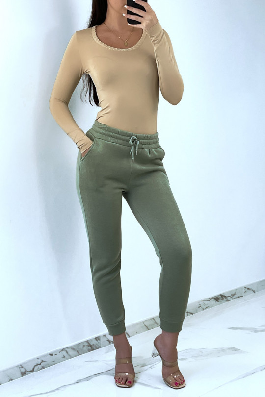 Green water jogging bottoms with soft material and fleece interior - 5