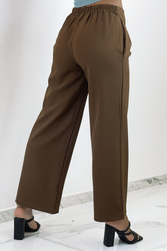 Chic brown high waist pleated trousers - 3