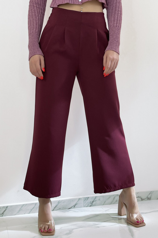 Chic burgundy high waist pleated pants - 1
