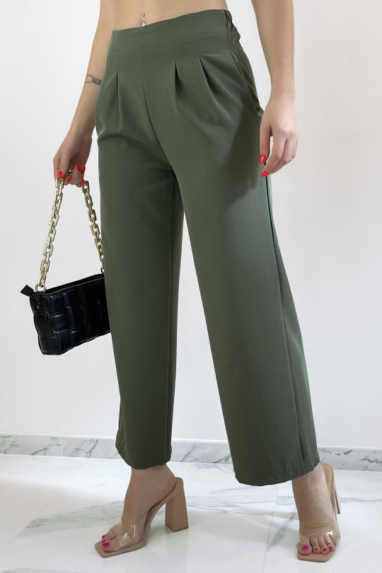 Chic khaki high waist pleated trousers - 2