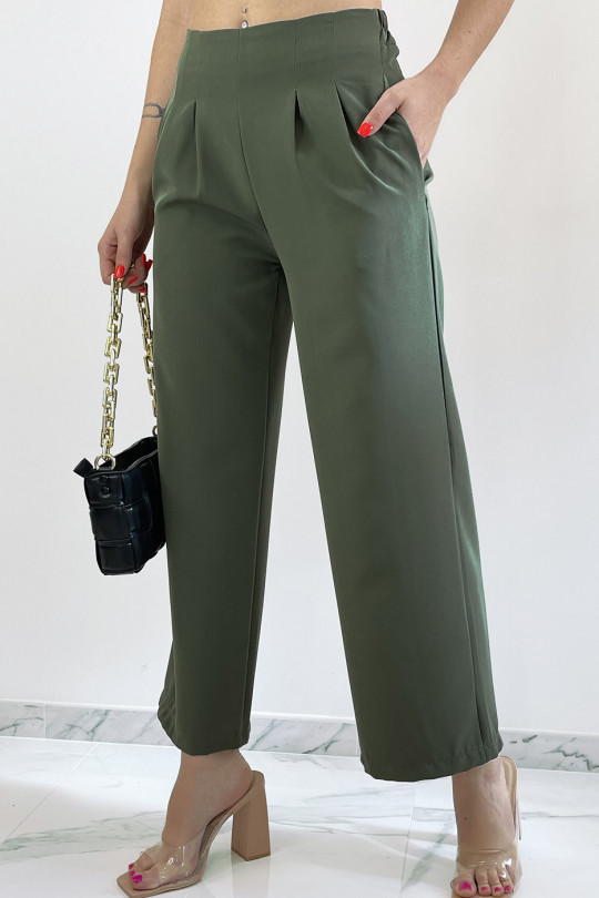 Chic khaki high waist pleated trousers - 1