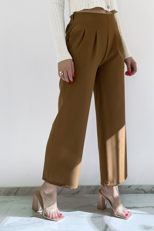 Chic camel high waist pleated trousers - 1