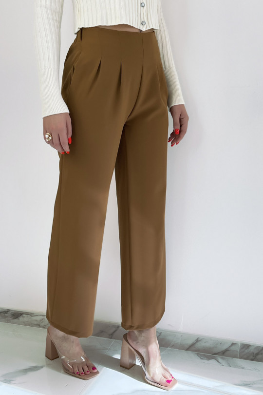 Chic camel high waist pleated trousers - 2