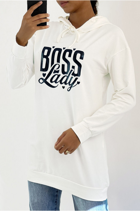 Long white hooded sweatshirt with writing - 1