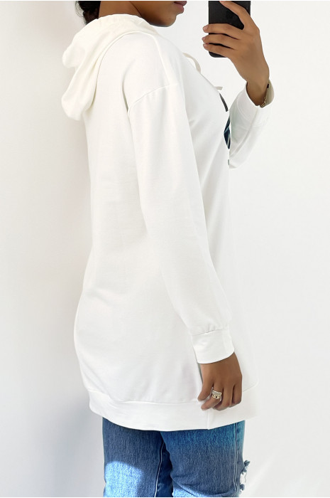 Lang wit sweatshirt met capuchon en opschrift - 3