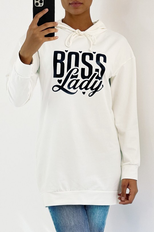 Long white hooded sweatshirt with writing - 2