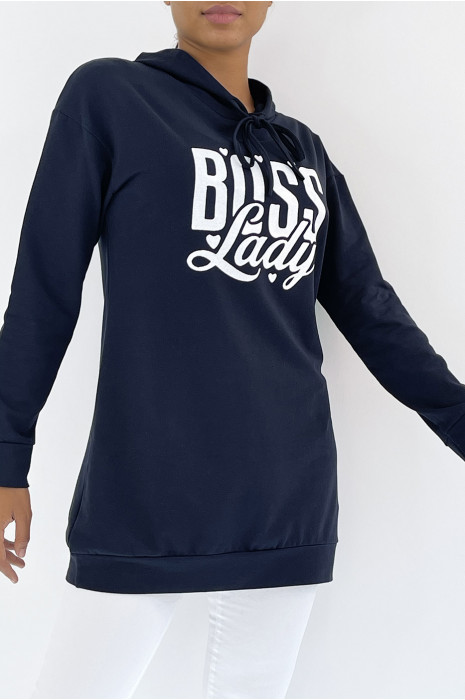 SwLat marineblauwe lange hoodie met opschrift - 2