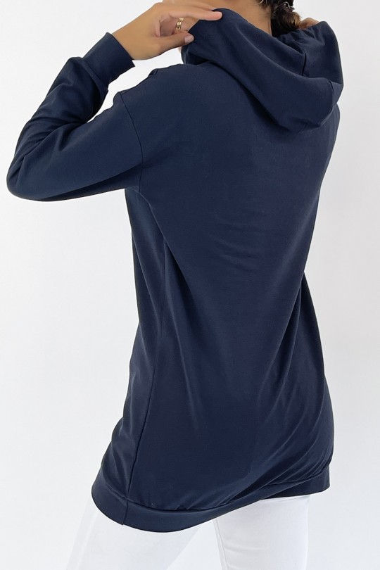 SwLat marineblauwe lange hoodie met opschrift - 3